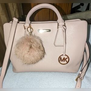 Michael Kors soft pink saffiano leather Savannah satchel bag.
